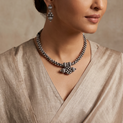 Bead It — Silver Ball Beaded Choker in Oxidised Silver