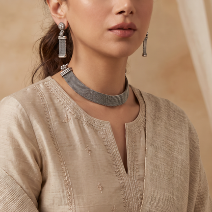 Flat Out Stunning — Mesh Jali Choker in Oxidised Silver