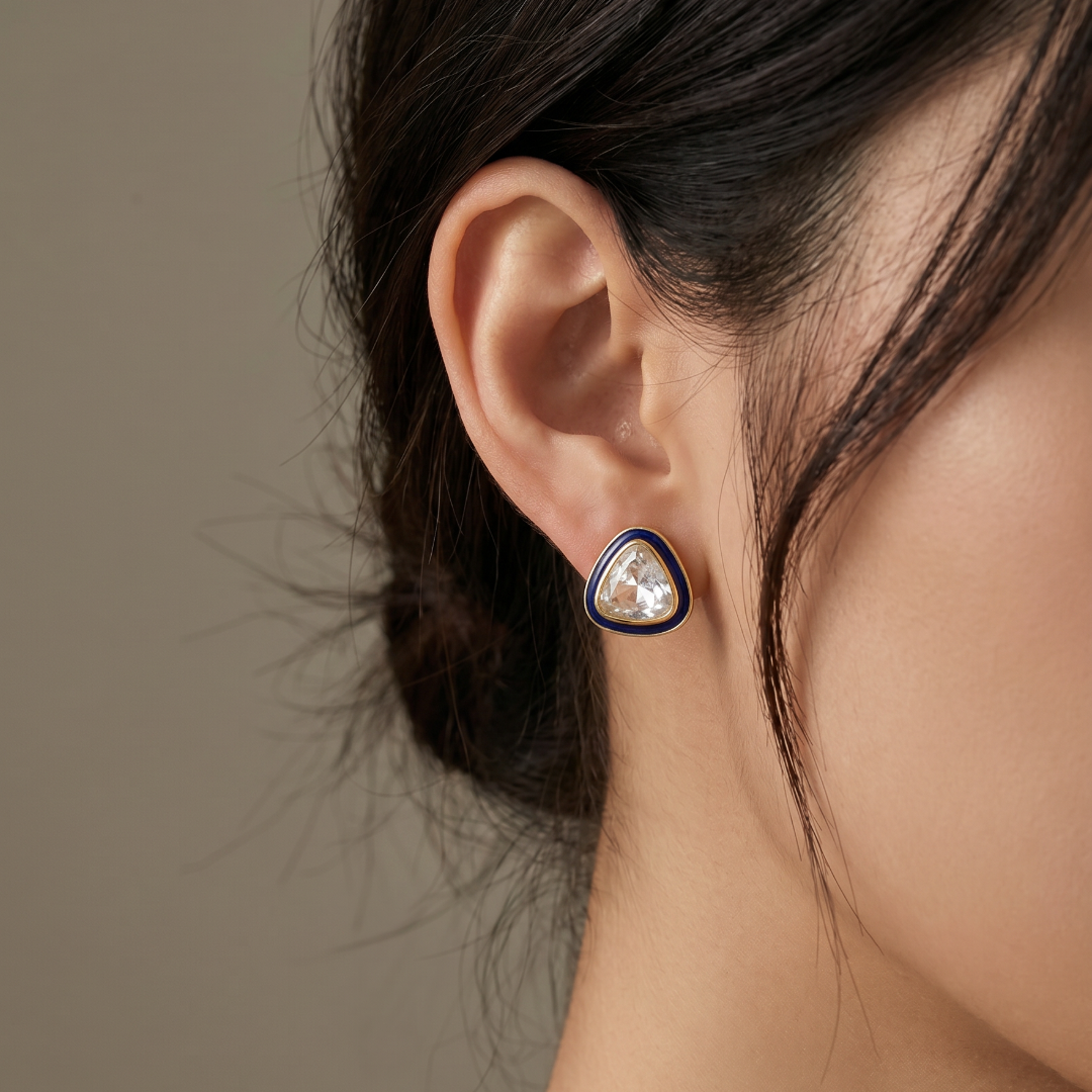 Sharp Statement — Kundan Triangle Studs in Gold Plated Silver