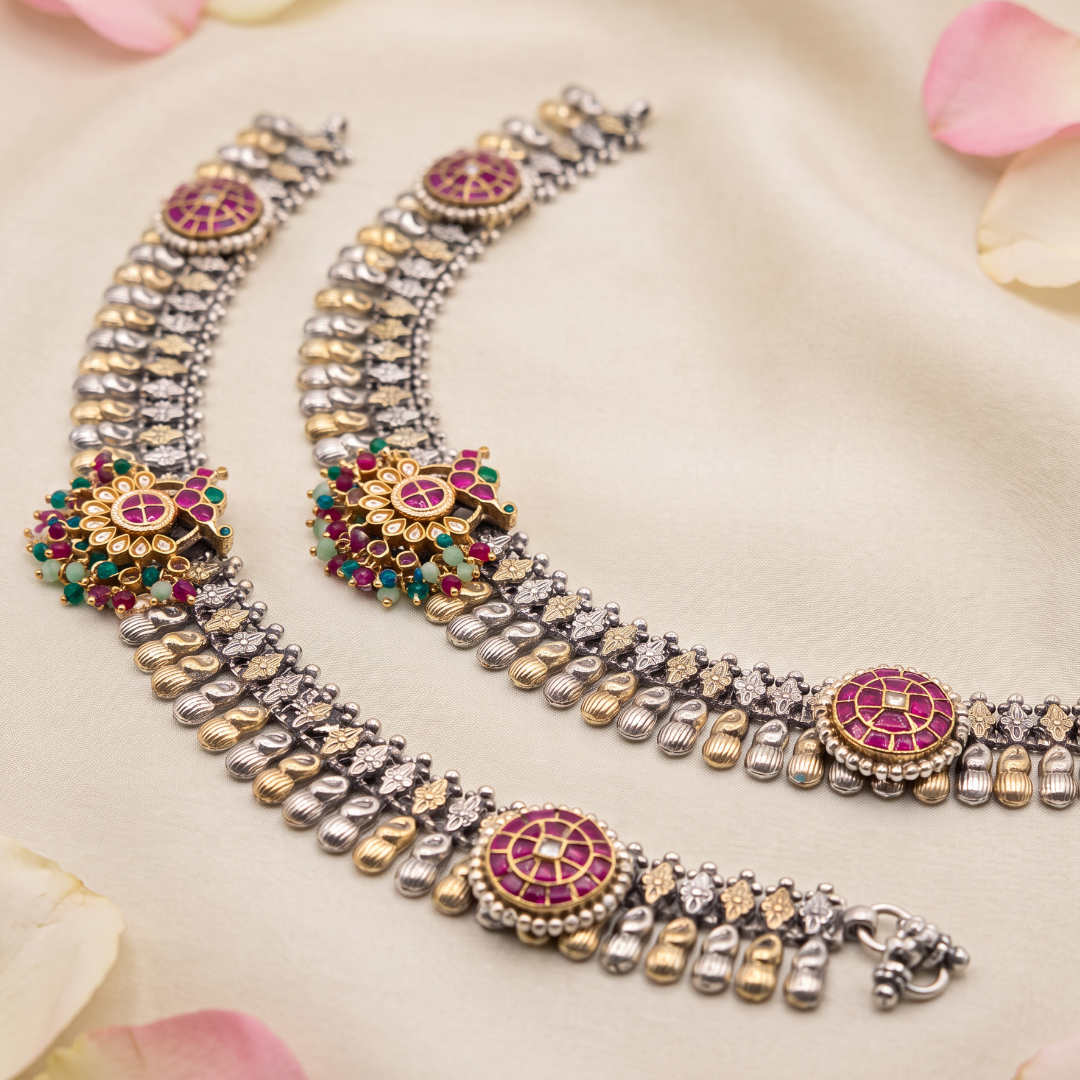Ankle Goals — Kundan Pacheli Payal in Dual Tone Silver