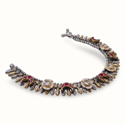 Crescent Rush — Kundan Meenakari Payal in Dual Tone Silver